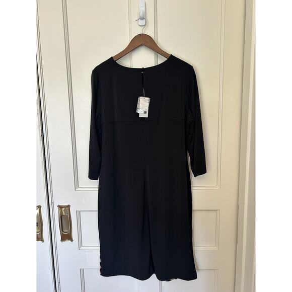 Chico's Chevron Metallic Dress Womens Size XL Black Gold Sheath Knee Length NWT - Picture 3 of 11